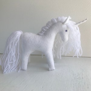 White felt Unicorn soft toy, Waldorf felt animal, fairy Unicorn, Aurimora Unicorn