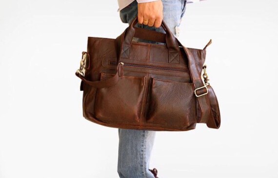 Genuine Leather Messenger Shoulder Bag Laptop Briefcase | Etsy