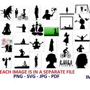 Female Silhouette,Digital Download,Female SVG, Woman Vector, Lady Outline,Girls SVG, Black silhouette clipart, Instant download svg png jpg