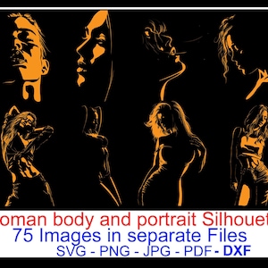Female Portrait and Body Silhouette,Digital Download,Female SVG, Gold Woman Vector, Lady Outline, Girls SVG, Black silhouette clipart