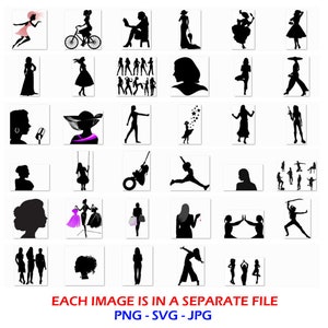 Female Silhouette,Digital Download,Female SVG, Woman Vector, Lady Outline,Girls SVG, Black silhouette clipart, Instant download svg png jpg
