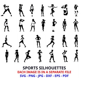 Sports Silhouette, Sports SVG, Female Silhouette, Athlete svg, Fitness Girl SVG, Instant Download Sports Clip art, Sports Design Elements