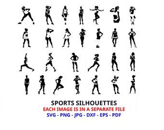 Silhouette di atlete, clipart SVG sportive (download digitale)