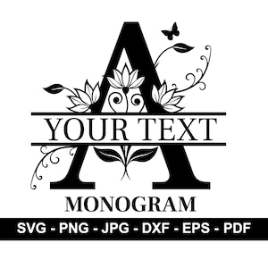 Flower Split Monogram SVG, jpg, png, pdf Floral Monogram Clipart, Flower Letter Graphic, Alphabet Bundle, Name Monogram, DIY, Commercial use