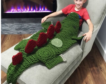 CROCHET PATTERN Stegosaurus Blanket - Dino Blanket Pattern - Bulky & Quick Stegosaurus Blanket Crochet Pattern MJ's Off The Hook Designs