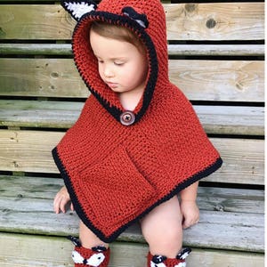 CROCHET PATTERN for Woodland Fox Poncho and Crochet Socks - Fox Crochet Pattern - Hooded Fox Poncho and Socks Pattern