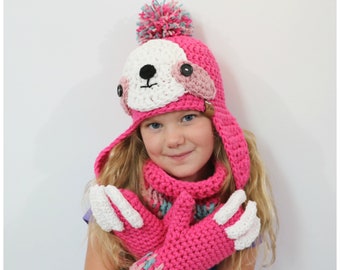 CROCHET PATTERN Sloth Hat, Cowl and Mitten Set