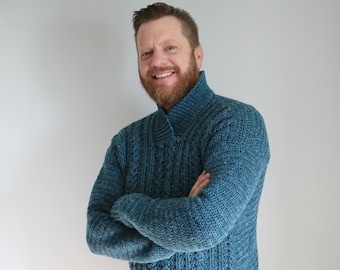 CROCHET PATTERN / Dapper Dad Pullover / PDF digital download / Mens Cabled Sweater