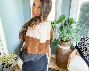 CROCHET PATTERN / Rocky Mountain Colourblock Crochet Sweater