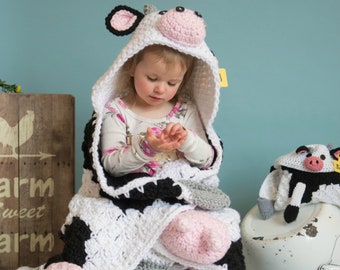 CROCHET PATTERN / Hooded Cow Blanket / Digital download / Baby Cow Blanket / Cow Costume