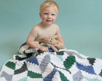 CROCHET PATTERN / Modern Herringbone Baby Blanket / Crochet C2C Baby Blanket