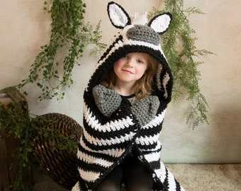 CROCHET PATTERN Hooded Zebra Blanket / pdf digital download / jungle blanket / child blanket / child costume