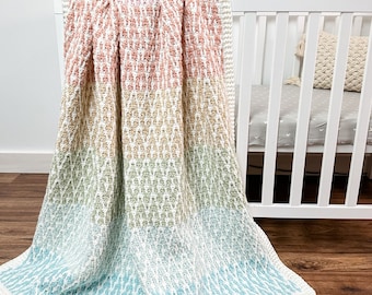 CROCHET PATTERN & VIDEO/ Rainbow Hugs Mosaic Blanket, inset mosaic blanket, color work, gift for her, large throw, baby, pdf, chart included
