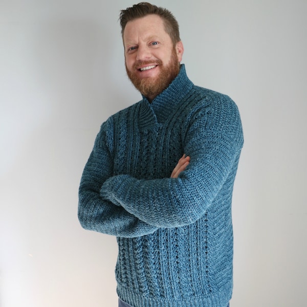 CROCHET PATTERN / Dapper Dad Pullover / PDF digital download / Mens Cabled Sweater