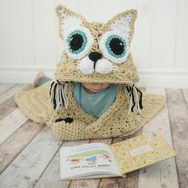 CROCHET PATTERN & VIDEO/ Hooded Cat Blanket, crochet hooded blanket, toddler, child, adult, crochet cat blanket, crochet animal blanket