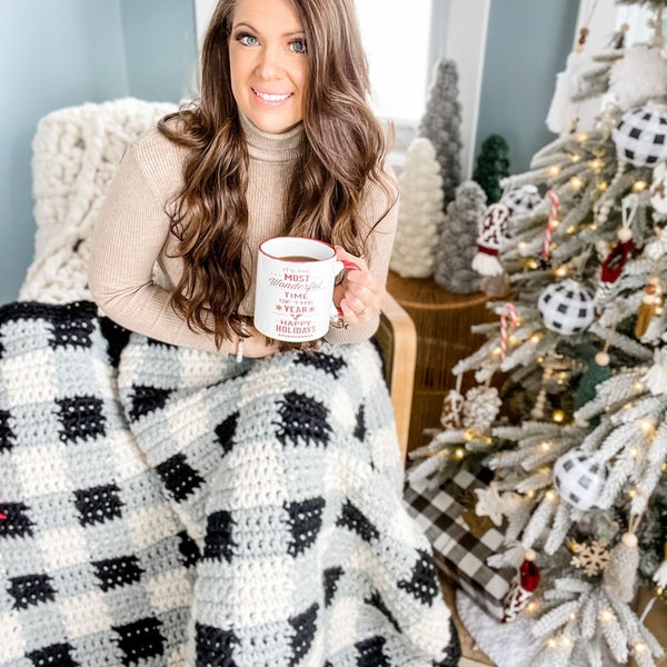 CROCHET PATTERN / Chunky Buffalo Plaid Throw Blanket