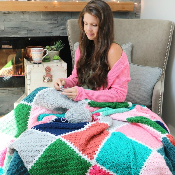 CROCHET PATTERN / Modern Patchwork Throw Blanket