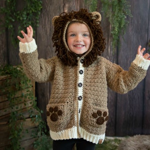 CROCHET PATTERN Lion Hoodie / Crochet Cardigan / Lion Costume / Kids Sweater / Kid costume