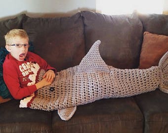 CROCHET PATTERN Shark Blanket - Pdf Digital Download - Bulky & Quick Shark Blanket Crochet Pattern by MJ's Off The Hook Designs