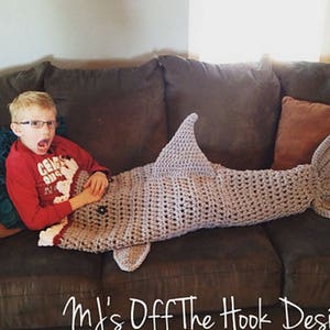 CROCHET PATTERN Shark Blanket - Pdf Digital Download - Bulky & Quick Shark Blanket Crochet Pattern by MJ's Off The Hook Designs