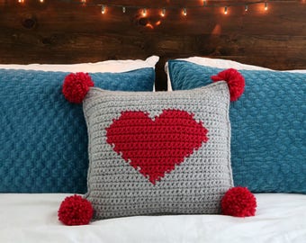 CROCHET PATTERN Valentine's Pompom Heart Pillow