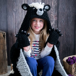 CROCHET PATTERN Woodland Skunk Blanket - Hooded Woodland Skunk Blanket Crochet Pattern MJ's Off The Hook Design