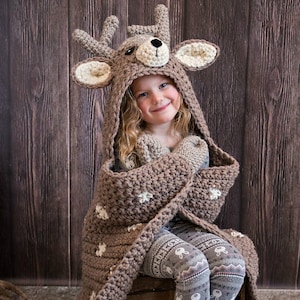 CROCHET PATTERN Woodland Deer Blanket - Hooded Woodland Deer Blanket Crochet Pattern MJ's Off The Hook Design