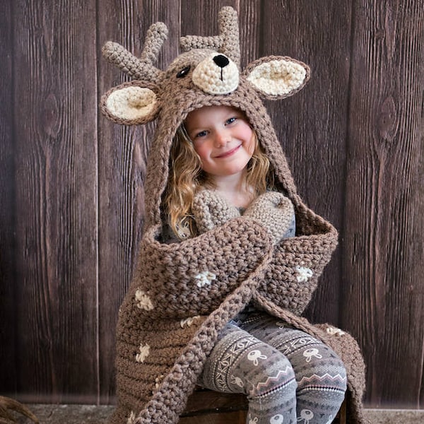 CROCHET PATTERN Woodland Deer Blanket - Hooded Woodland Deer Blanket Crochet Pattern MJ's Off The Hook Design