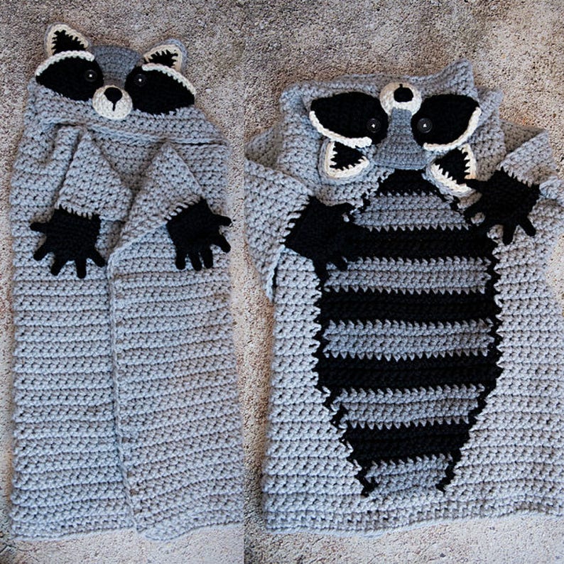CROCHET PATTERN Woodland Raccoon Blanket Hooded Woodland Racoon Blanket Crochet Pattern MJ's Off The Hook Design image 9