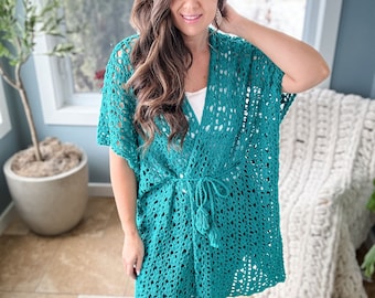 CROCHET PATTERN & VIDEO / Pdf digital download, Crochet Beach Coverup , Crochet Lace Cardigan, sizes xs-5x, beachwear, crochet lace, kimono