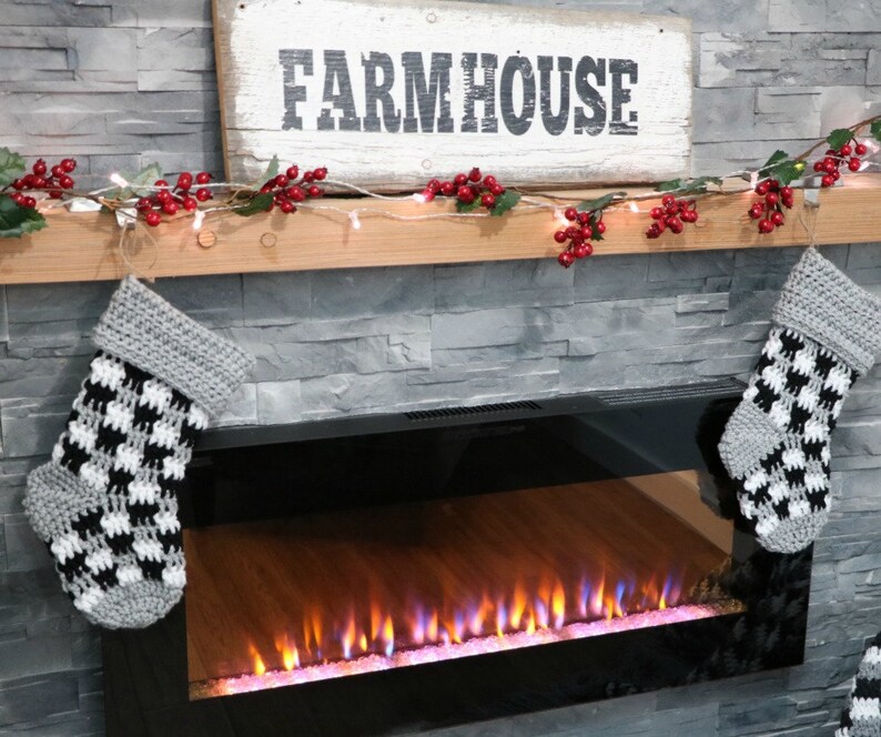 CROCHET PATTERN Rustic Farmhouse Plaid Stocking Christmas Etsy