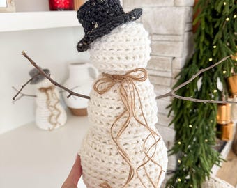 CROCHET PATTERN & VIDEO/ Crochet Snowman Pattern, Holiday Crochet, Gifting, Crochet Decor, Rustic Farmhouse Snowman, Christmas Crochet, pdf