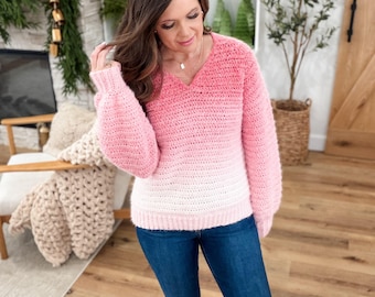 CROCHET PATTERN & VIDEO/ Halo Hugs V-Neck Sweater Crochet Pattern, Women's, Pdf, Xs-5X, Cozy Sweater, Top-down, Seamless, Pullover