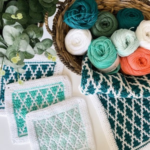 CROCHET PATTERN / Diamond Drift Dishcloth & Tea Towel Set