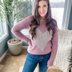 CROCHET PATTERN & VIDEO/ Cabled Heart Sweater  / pdf digital download / crochet pullover / crochet fashion / crochet sweater