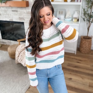 CROCHET PATTERN & VIDEO/ Mj's Signature Sweater Crochet Pattern, Striped Sweater, Crochet top Pattern, Women's Crochet, Sizes Xs-5X, Pdf