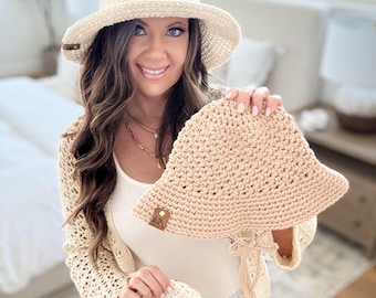 CROCHET PATTERN & VIDEO/ Caribbean Sand Sunhat, Crochet Sunhat Pattern, Baby to Adult Sizes, Gifting, Pdf, Easy Bucket Hat Pattern