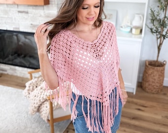 CROCHET PATTERN & VIDEO/ Sienna Poncho Crochet Pattern, Crochet Shawl Pattern, Summer Crochet, Pdf Pattern,  Crochet Wrap Xs-5X