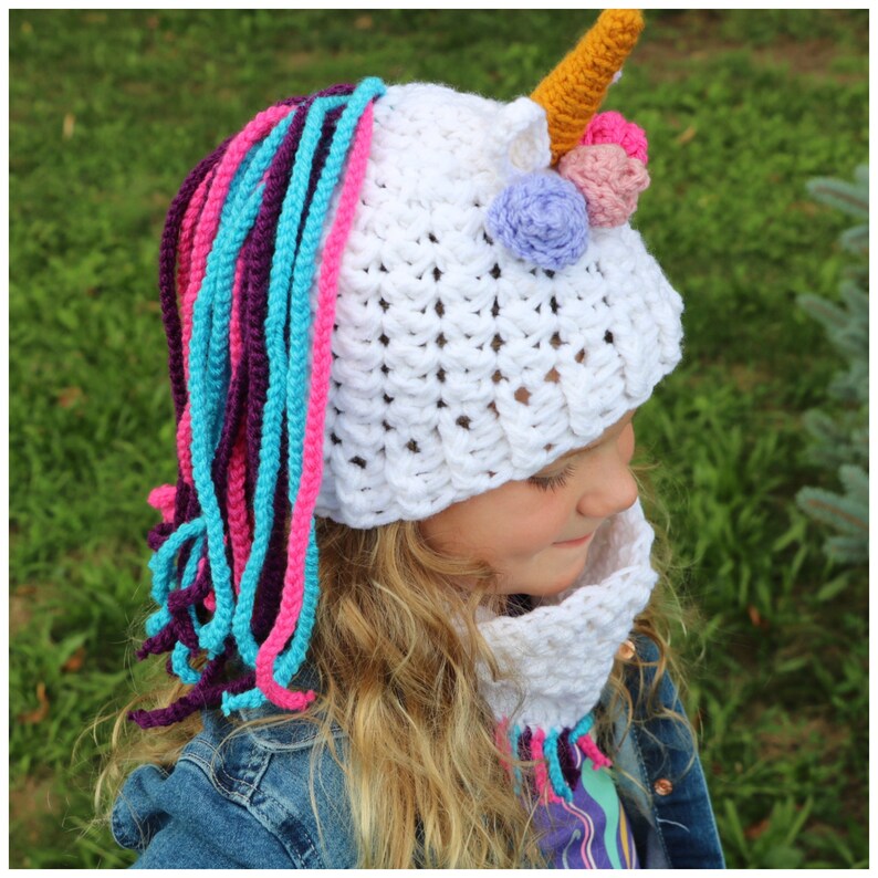 CROCHET PATTERN Unicorn Ponytail hat Set image 4