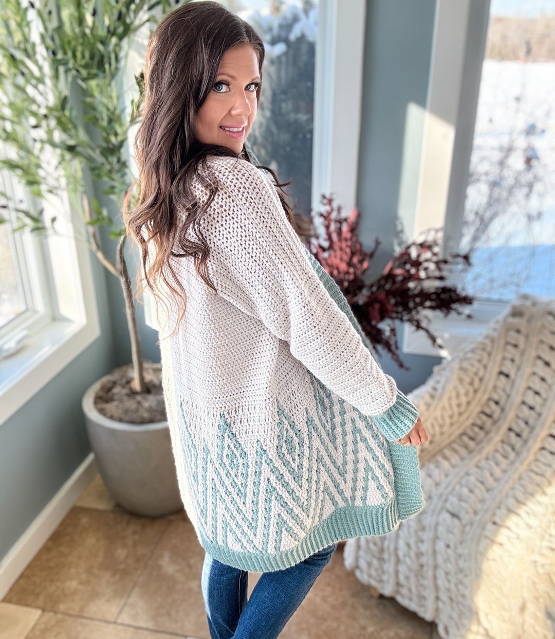 CROCHET PATTERN & VIDEO/ Diamond Drift Cardigan Pattern, Mosaic