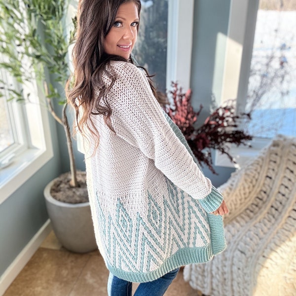 CROCHET PATTERN & VIDEO/ Diamond Drift Cardigan Pattern, Mosaic Crochet Cardigan Pattern, Mosaic Crochet Pattern, Sizes Xs-5X