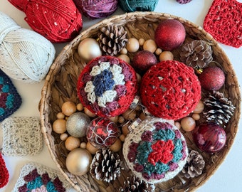 CROCHET PATTERN// Granny Square Ball, Granny square Christmas Ornament, Crochet Christmas Ornament, Christmas Crochet Pattern