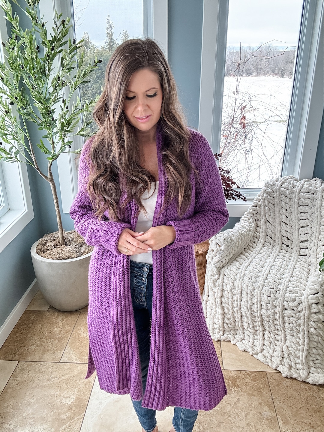 Long mauve deals cardigan