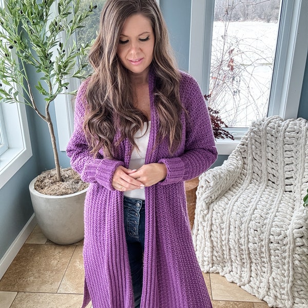 CROCHET PATTERN & VIDEO/ Mauve-A-Lous Duster Cardigan, Crochet Cardigan Pdf Pattern, Easy Construction, Long Crochet Cardigan, Sizes S-5X