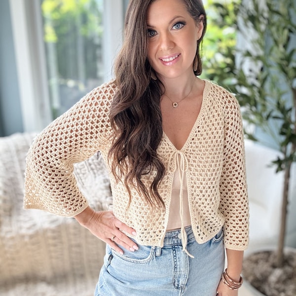 CROCHET PATTERN & VIDEO/ V-Stitch Summer Cardigan, Crochet Cardigan Pattern, Crochet Lace Cardigan, top-down, sizes xs-5x, pdf crochet