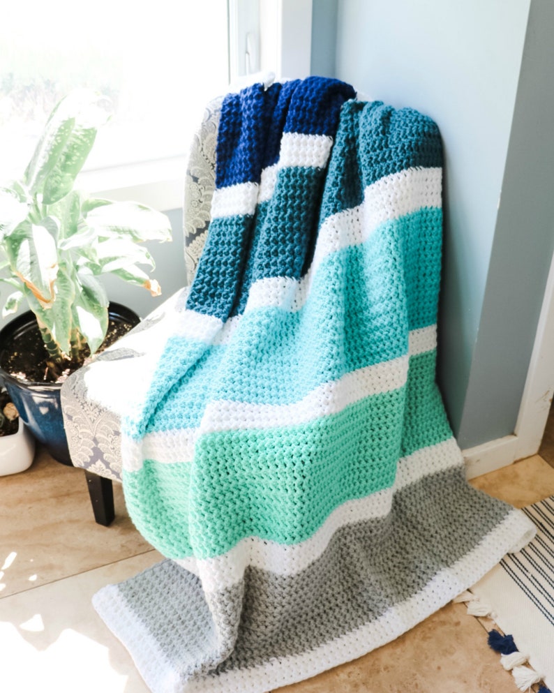 CROCHET PATTERN Calming Stripes Throw Blanket image 2