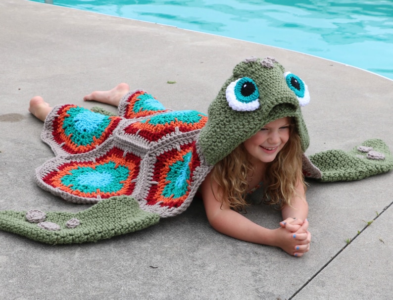 CROCHET PATTERN Hooded Sea Turtle Blanket / Turtle costume / Turtle Infant Prop / Turtle Blanket newborn to Adult size image 6