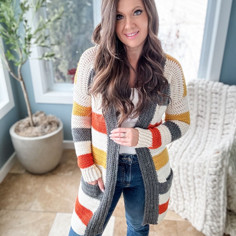 CROCHET PATTERN Everyday Striped Cardigan / Pdf Digital Download / Striped Sweater / Crochet Cardigan / image 2