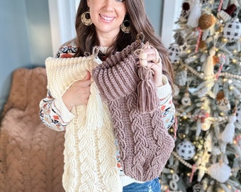 CROCHET PATTERN & VIDEO/ Cozy Cottage Cabled Stocking, christmas decor, Crochet Stocking Pattern, Christmas Crochet Pattern, 2 sizes
