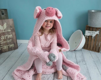 CROCHET PATTERN / Hooded Pig Blanket
